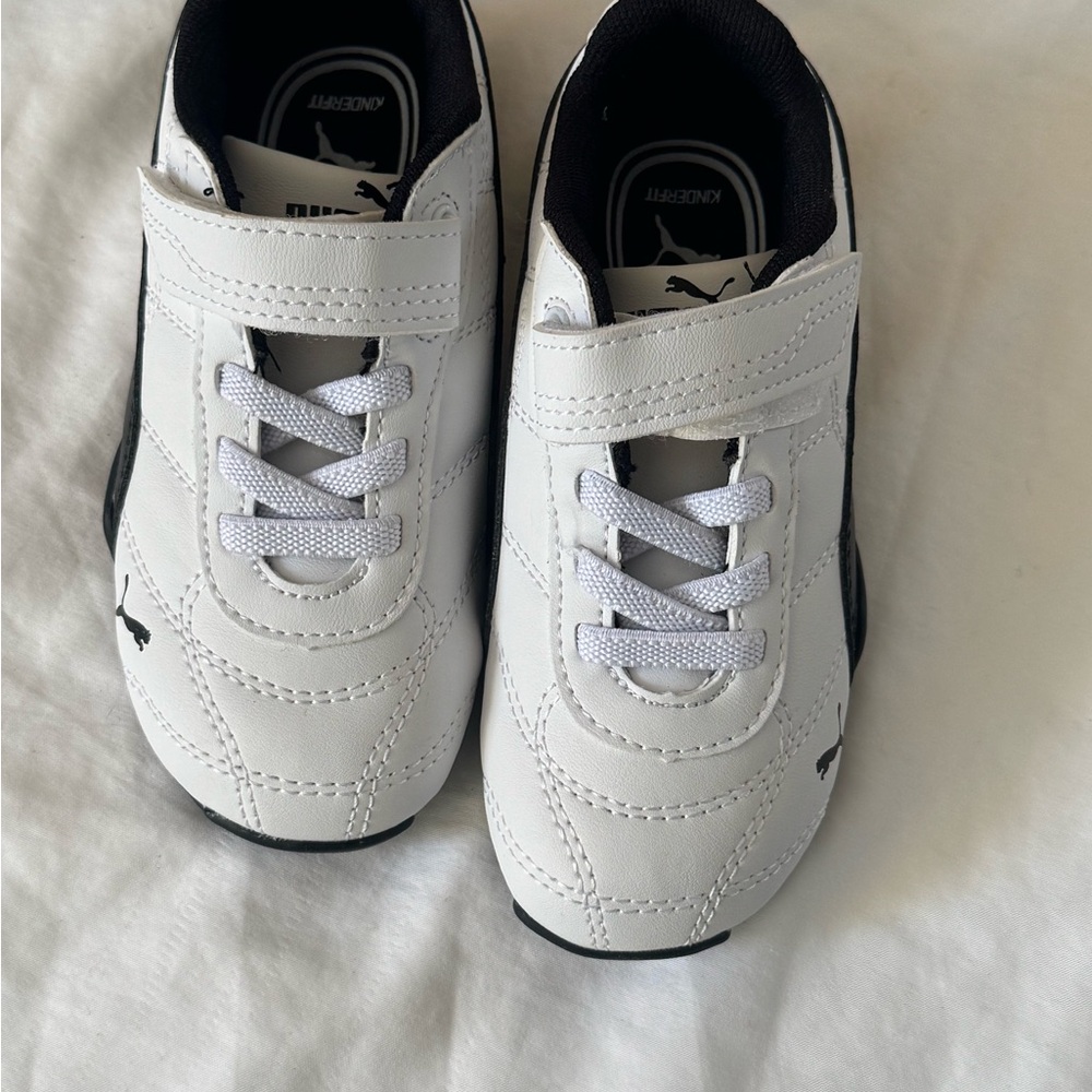 Puma Kids White and Black Velcro Sneakers